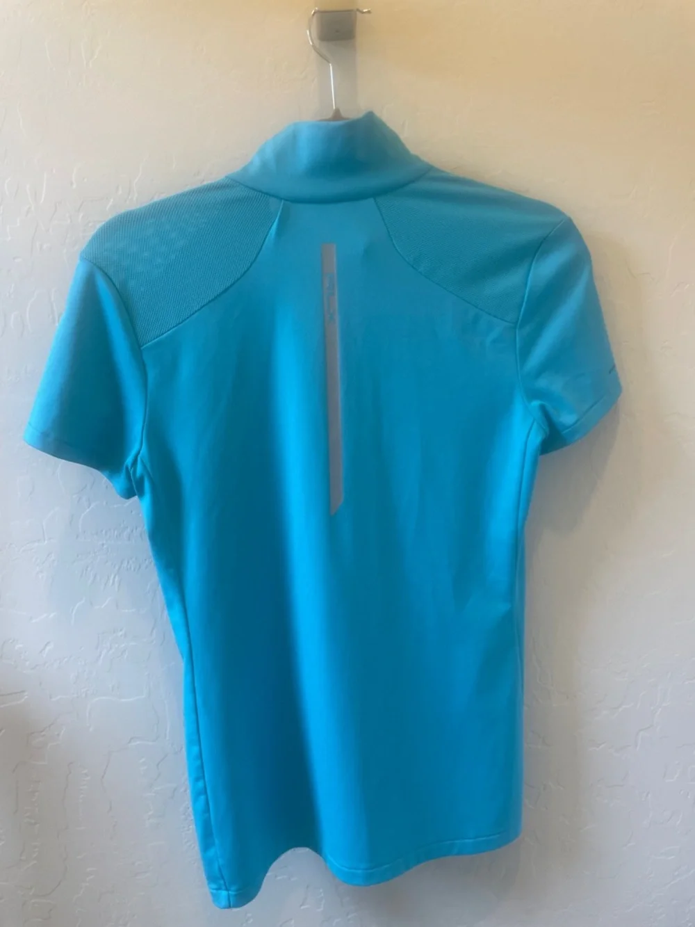 Size S RLX Ralph Lauren Sporty Aqua Blue Short-Sleeve Zip Mock Neck Top - Picture 5 of 6